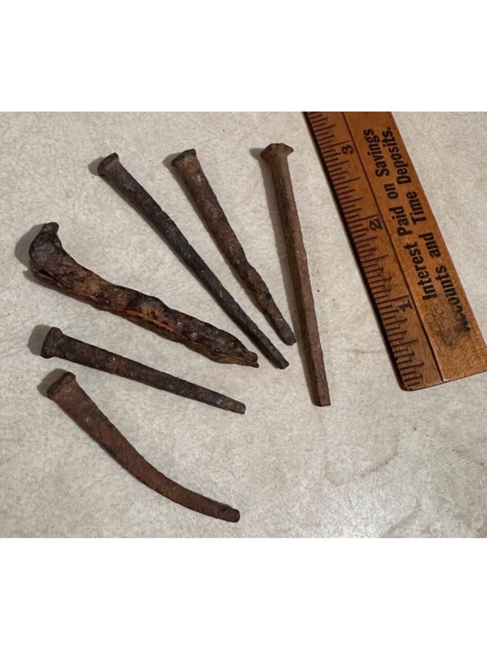 Antique 18th Century Square Nails Lot Of 7 Hand-Forged Rusted Iron Nails For Res